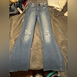 Flying Monkey Distressed Blue Flare Jeans